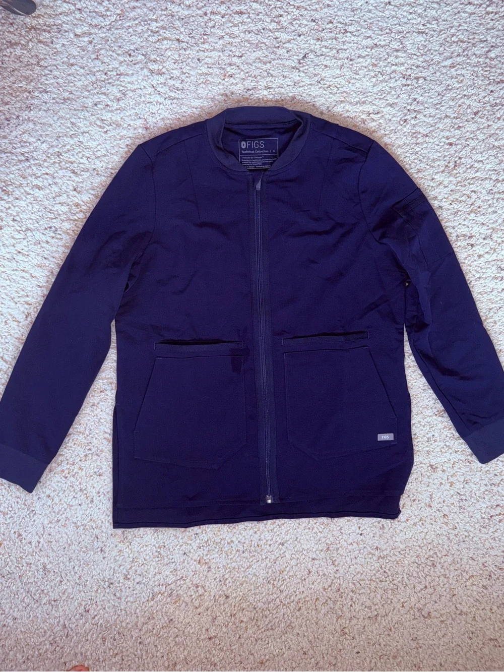 FIGS Women's Bellery Scrub Jacket Navy Blue Full Zip Bomber Medical Size Small
